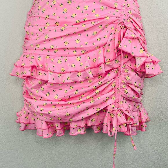 Tiger Mist Colorado Summer Pink Floral Print Ruched Ruffle Layered Mini Skirt XS - Picture 5 of 12